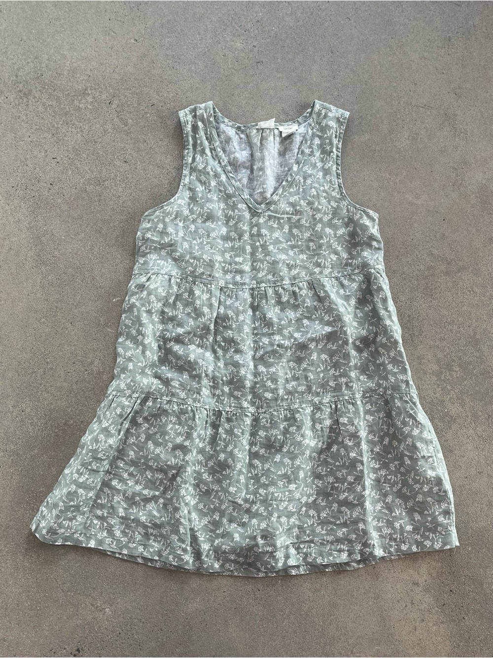 Joie 100% Linen Tiered Sundress Sage Green Floral V-Neck Sleeveless Size S - Picture 3 of 8